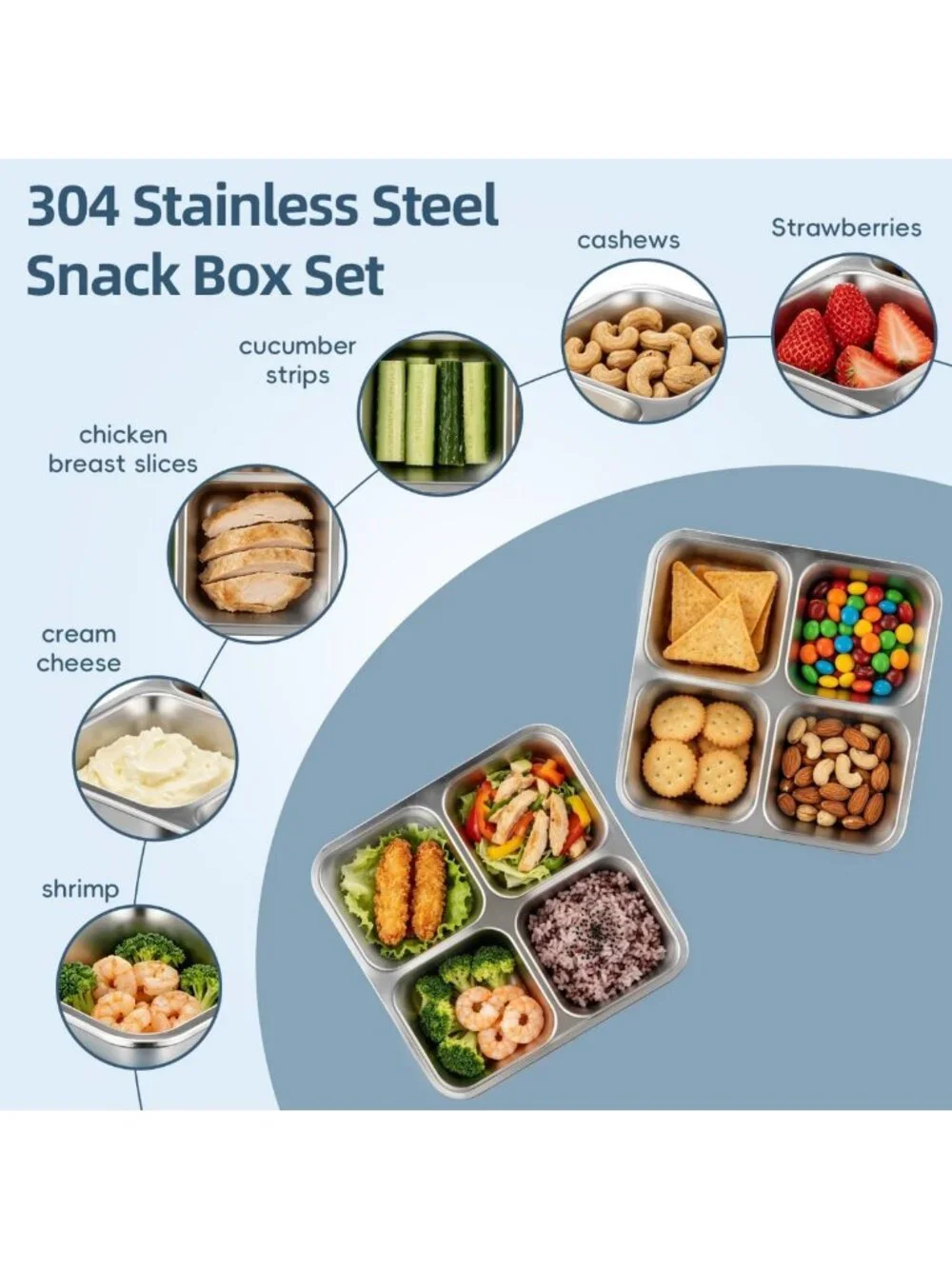 25oz Leak-Proof Stainless Steel Bento Snack Box - Multi-Compartment Lunch